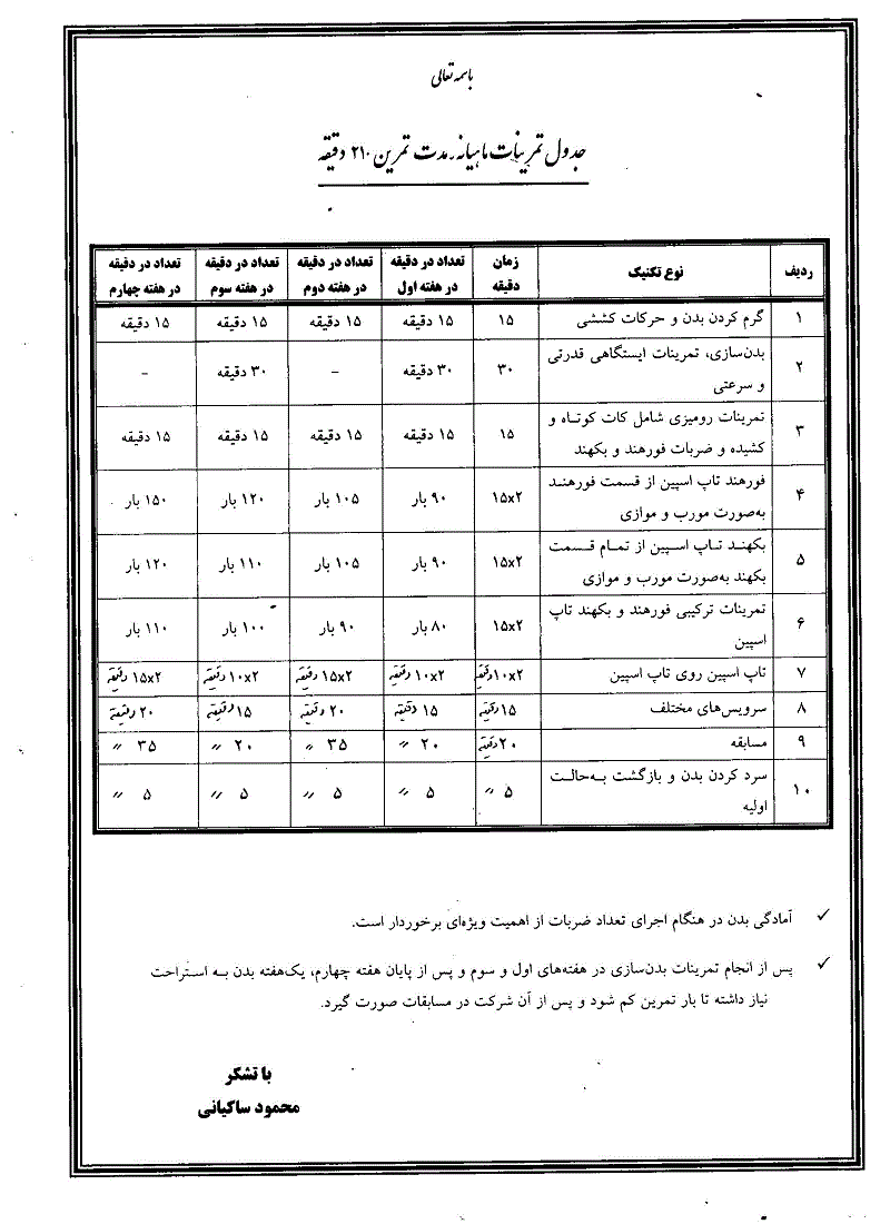 برنامه آموزشی و تمرینی از آقای ساکیانی