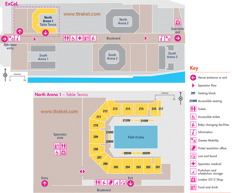 المپیک لندن/نقشه کامل محل برگزاری مسابقات تنیس روی میز(سالن اکسل)
